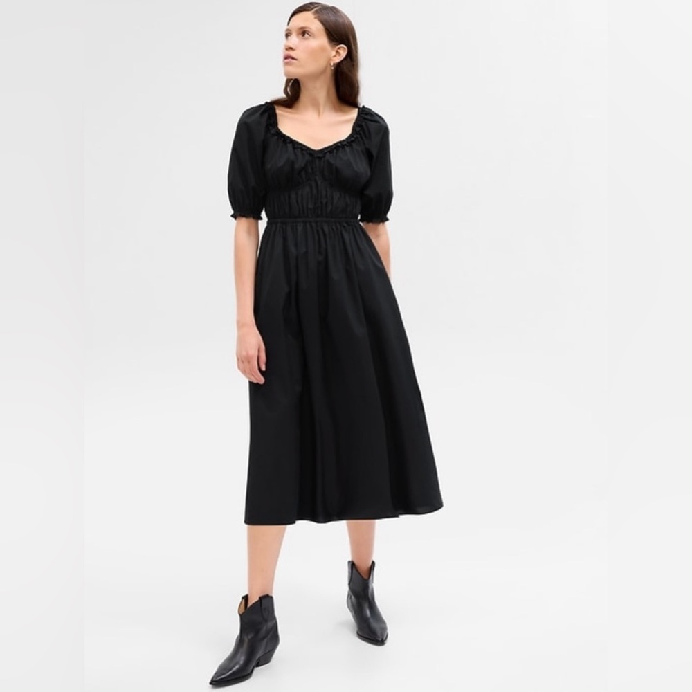 NWT! GAP Black Puff Sleeve Midi Dress - Size Medium 🏹